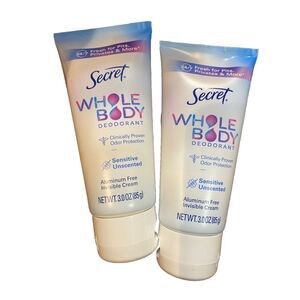 NEW! 2‎ - Secret Whole Body Deodorant Sensitive Unscented Aluminum Free 3.0 oz